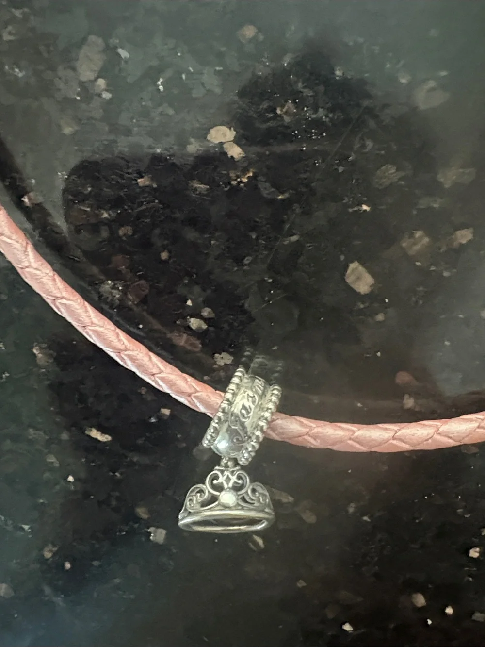 Rare Pandora Pink Braided Leather Bracelet/Necklace with Silver Crown Charm